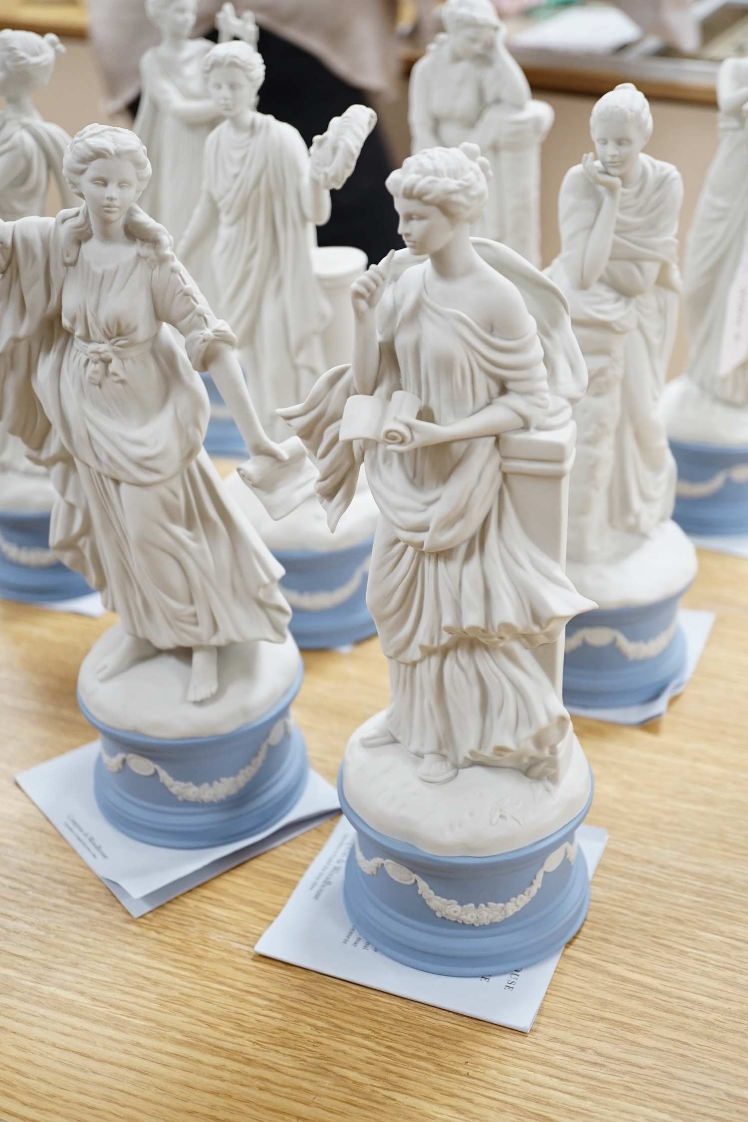 A set of nine Compton Woodhouse for Wedgwood 'dancing hours' figurines, each with certificate of authenticity, the largest 27cm high
